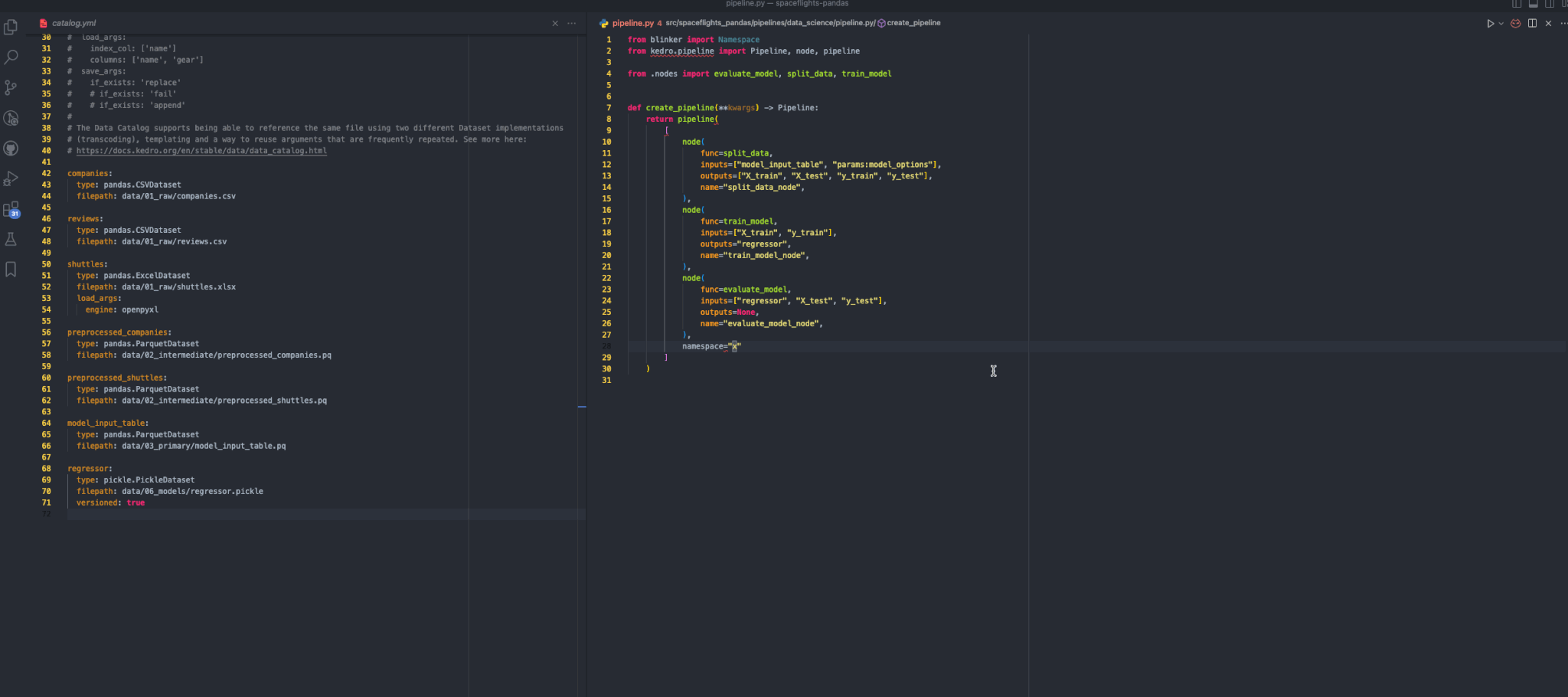 Animated GIF of Kedro Viz integration on VS Code